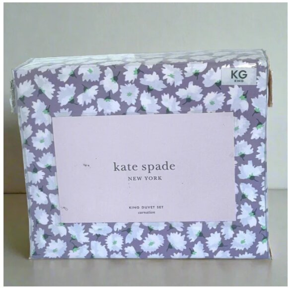 Kate Spade King Floral Duvet Cover Set Lilac Carnation Cotton 3-Piece - Picture 1 of 8